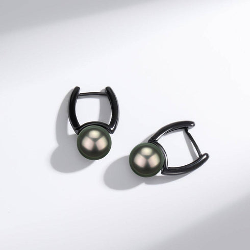 9-10mm Tahitian Pearl & Noir Elegance Barrel Earrings - House Of Pearls